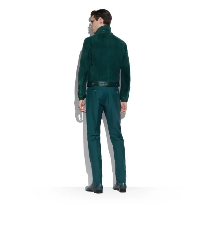 Men Outerwear Tom Ford Brushed Heathered Suede Contrast Zip Blouson Dark Teal Men Outerwear Tom Ford Brushed Heathered Suede Contrast Zip Blouson Dark Teal