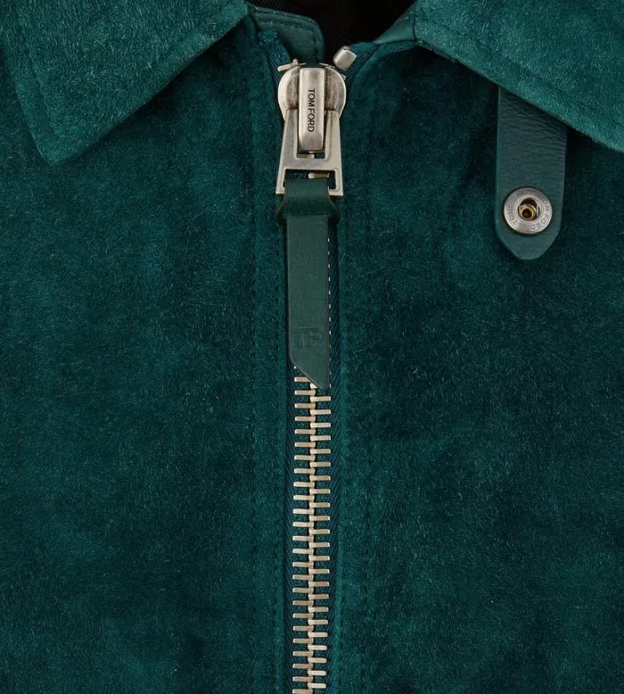 Men Outerwear Tom Ford Brushed Heathered Suede Contrast Zip Blouson Dark Teal Men Outerwear Tom Ford Brushed Heathered Suede Contrast Zip Blouson Dark Teal