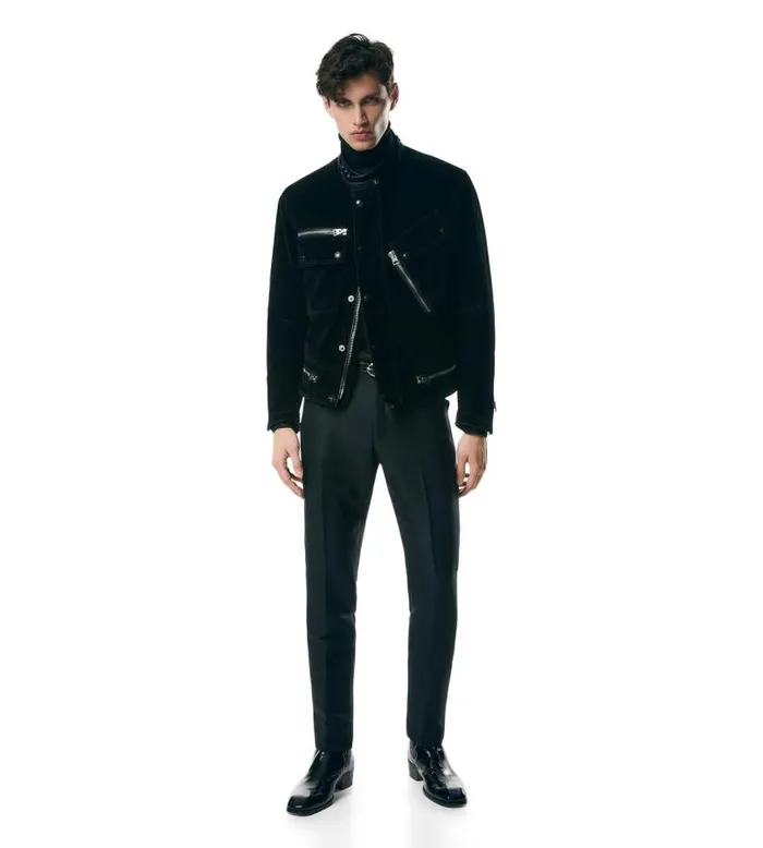 Men Outerwear Tom Ford Compact Light Velvet Motorcycle Jacket Black