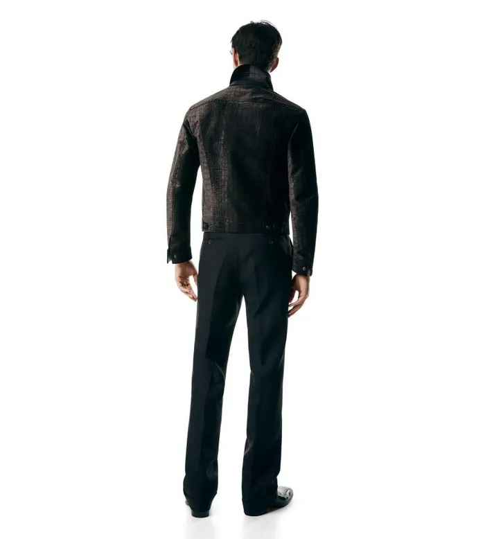 Men Outerwear Tom Ford Croc Printed Velvet Western Jacket Dark Chocolate Men Outerwear Tom Ford Croc Printed Velvet Western Jacket Dark Chocolate