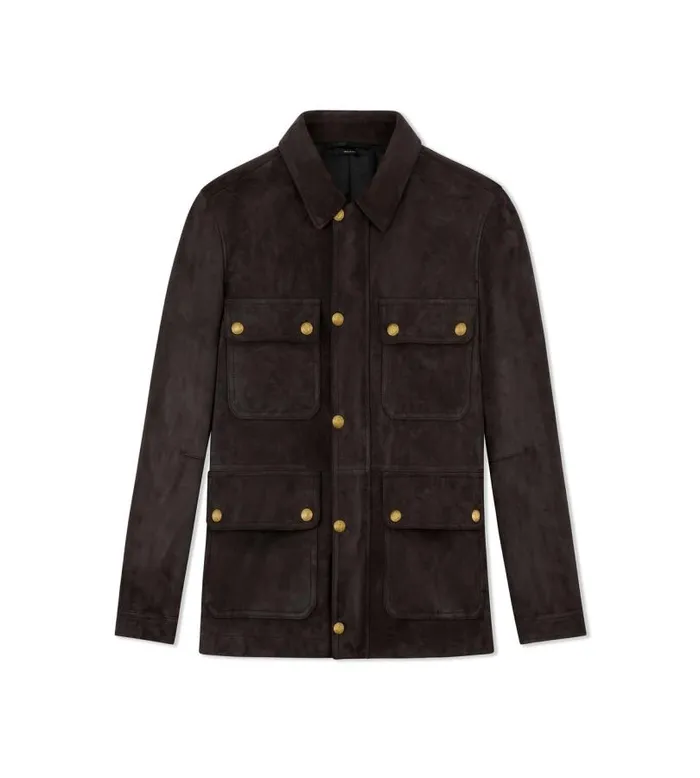 Men Outerwear Tom Ford Light Suede Field Jacket Ebony
