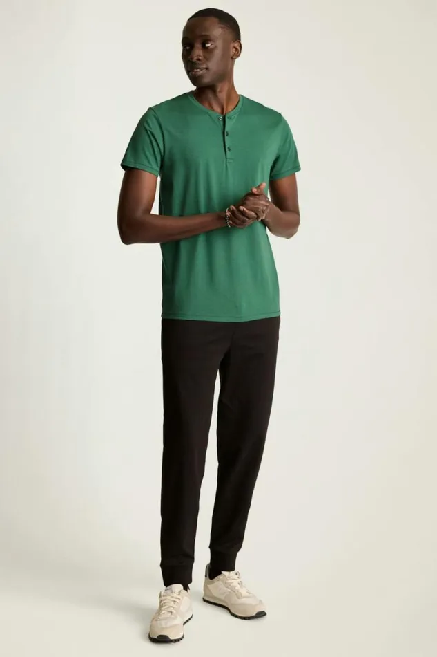 Men Pima Performance Short Sleeve Henley Medium Green Bonobos Henleys