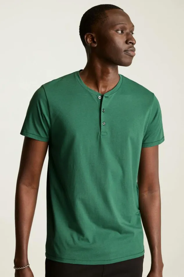 Men Pima Performance Short Sleeve Henley Medium Green Bonobos Henleys