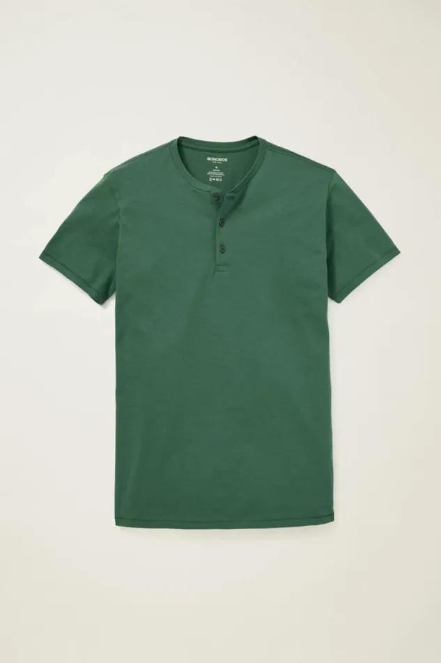 Men Pima Performance Short Sleeve Henley Medium Green Bonobos Henleys