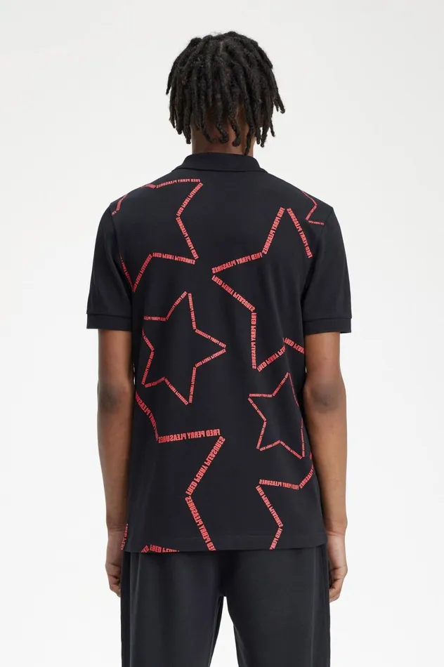 Men PleasuresStar Shirt Black Fred Perry Polo Shirts