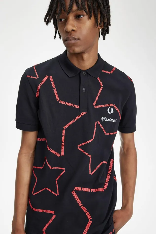 Men PleasuresStar Shirt Black Fred Perry Polo Shirts