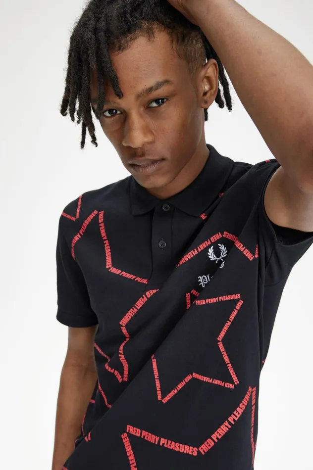 Men PleasuresStar Shirt Black Fred Perry Polo Shirts