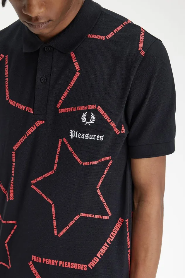 Men PleasuresStar Shirt Black Fred Perry Polo Shirts