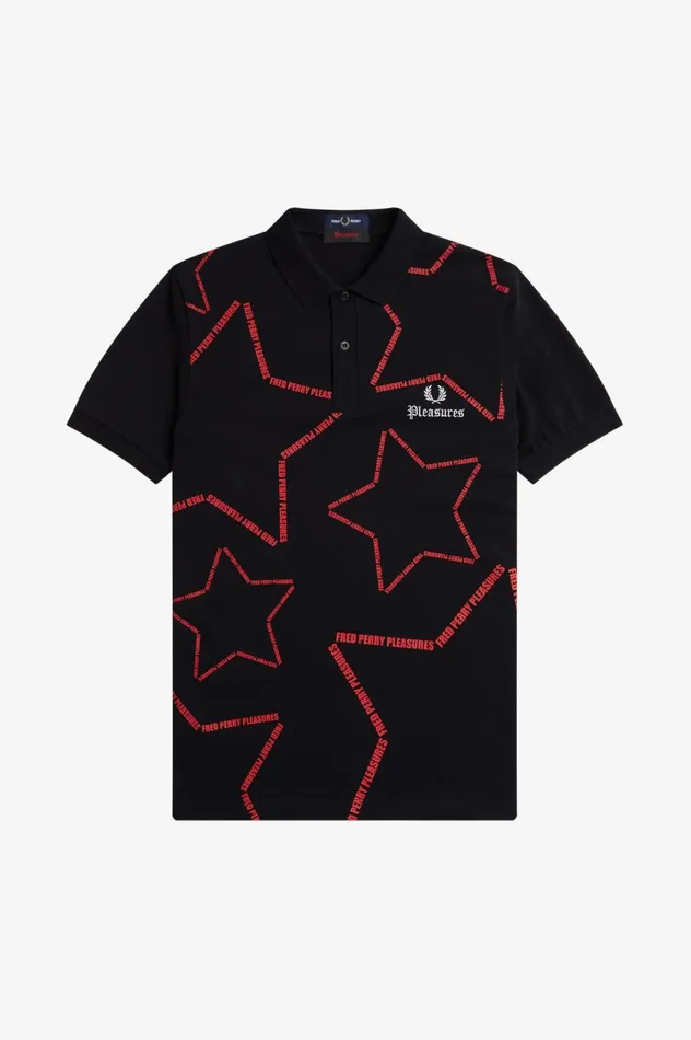 Men PleasuresStar Shirt Black Fred Perry Polo Shirts