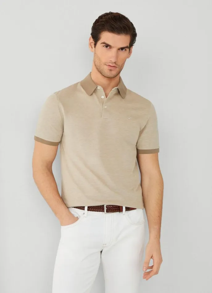 Men Polo Shirts Hackett London Slim Fit Wool And Silk Pique Polo Camel Beige