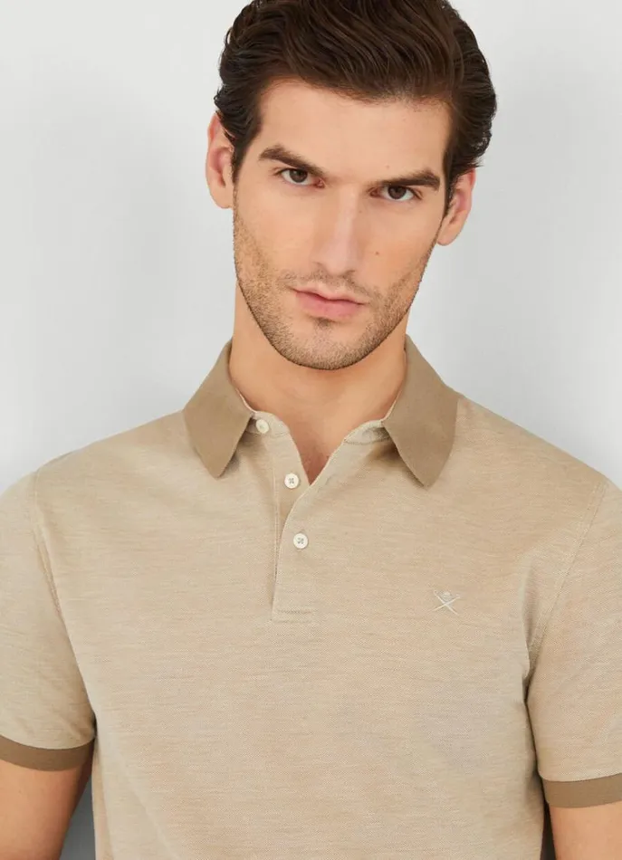 Men Polo Shirts Hackett London Slim Fit Wool And Silk Pique Polo Camel Beige