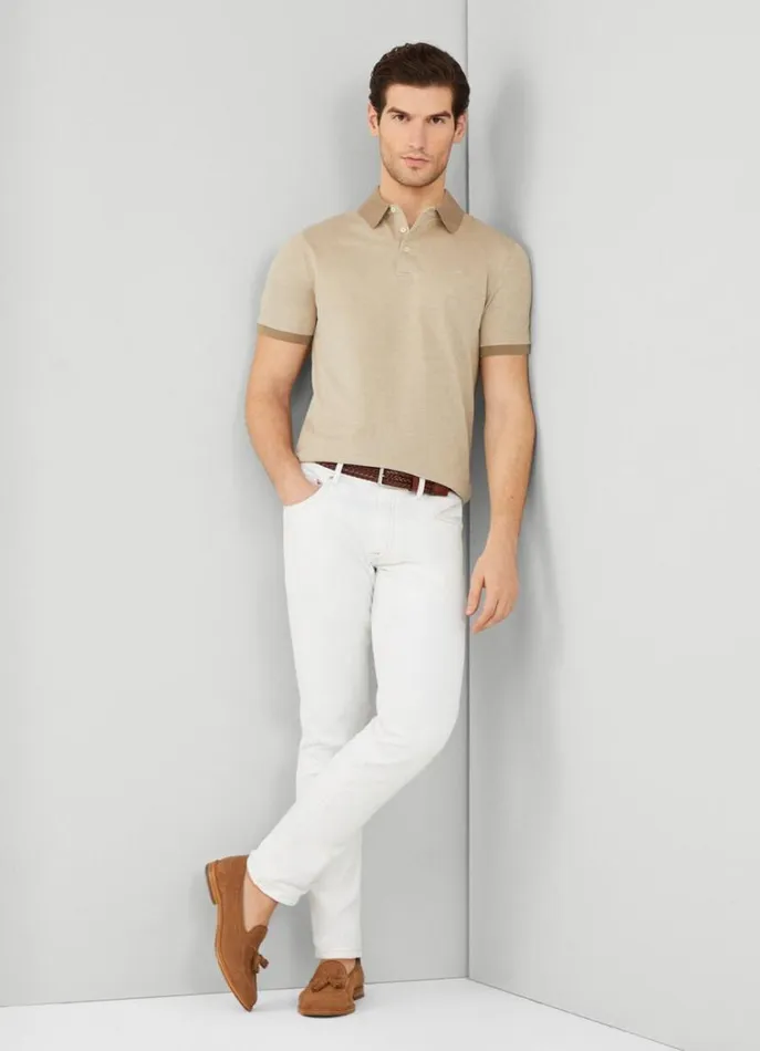 Men Polo Shirts Hackett London Slim Fit Wool And Silk Pique Polo Camel Beige