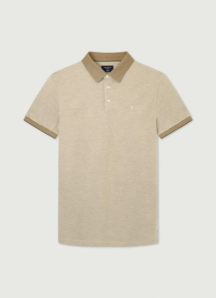 Men Polo Shirts Hackett London Slim Fit Wool And Silk Pique Polo Camel Beige