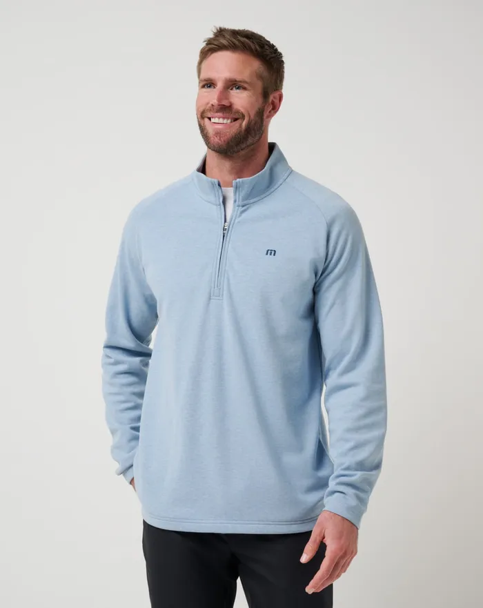 Men Quarter Zips TravisMathew UPGRADED QUARTER ZIP Light Blue