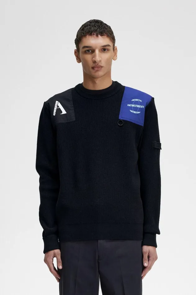 Men Raf SimonsPatch Detail Jumper Black Fred Perry Knitwear