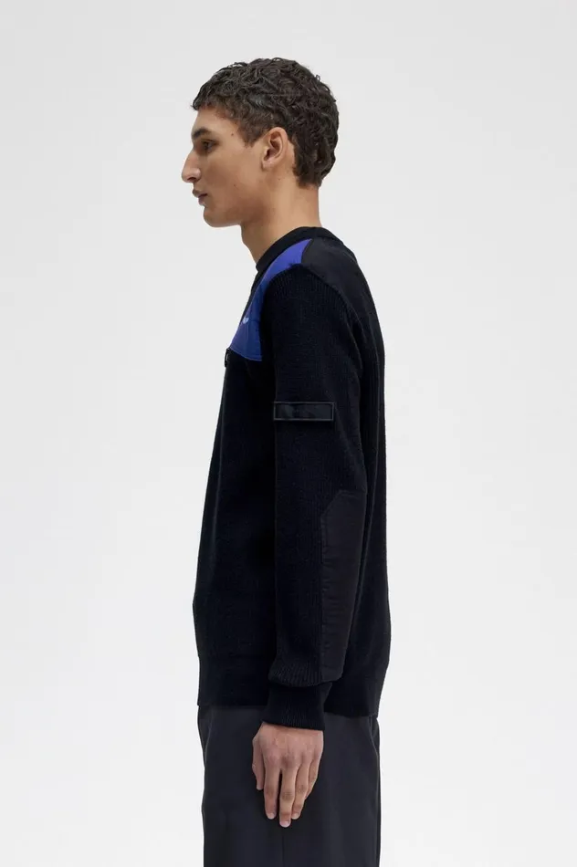 Men Raf SimonsPatch Detail Jumper Black Fred Perry Knitwear