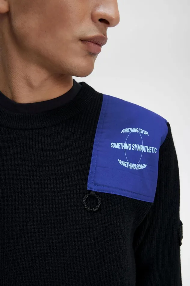 Men Raf SimonsPatch Detail Jumper Black Fred Perry Knitwear