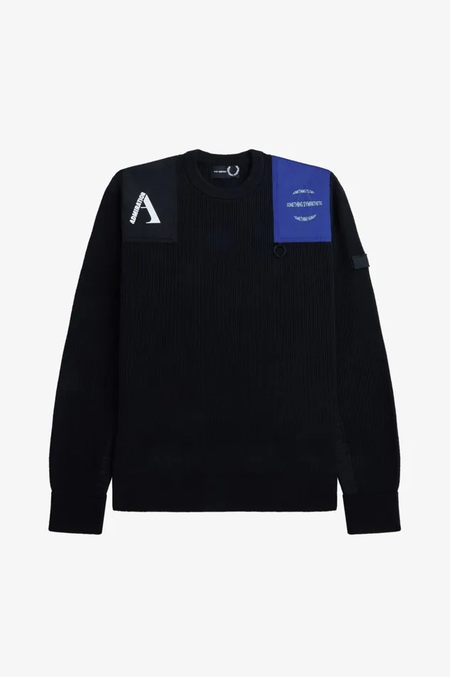 Men Raf SimonsPatch Detail Jumper Black Fred Perry Knitwear