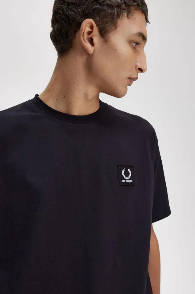 Men Raf SimonsPrinted Patch Relaxed TShirt Black Fred Perry TShirts