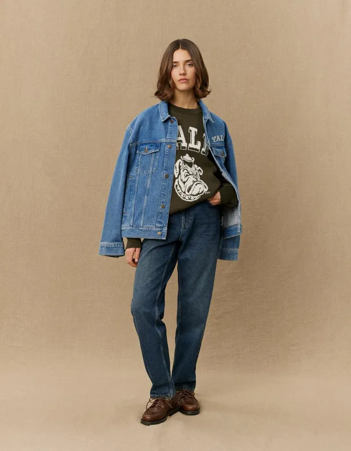 Men Rally Yale Bulldog Denim Jacket 8211 Medium Indigo Wash Les Deux JacketsCoats