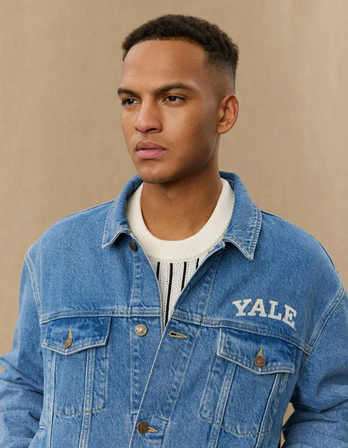 Men Rally Yale Bulldog Denim Jacket 8211 Medium Indigo Wash Les Deux JacketsCoats