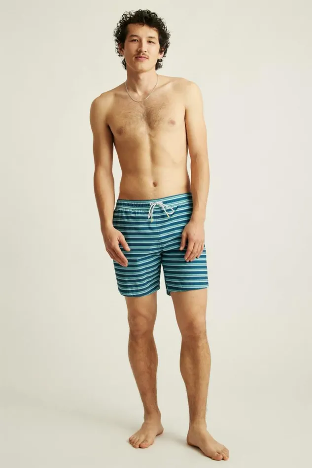 Men Riviera Recycled Swim Trunks Teal Theo Stripe Bonobos Swim Trunks