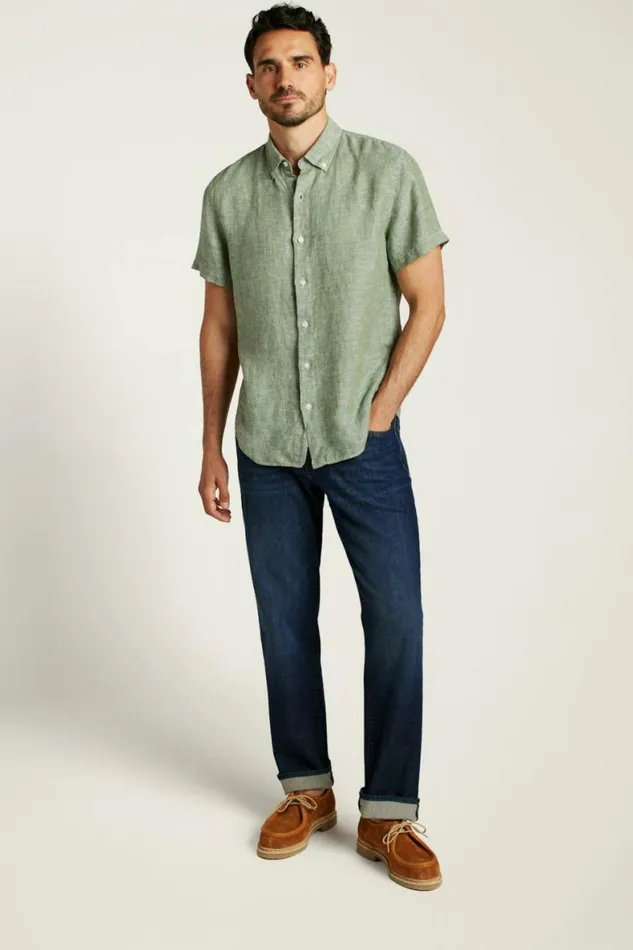 Men Riviera Short Sleeve Shirt Green Juice Linen Bonobos Short Sleeve Shirts