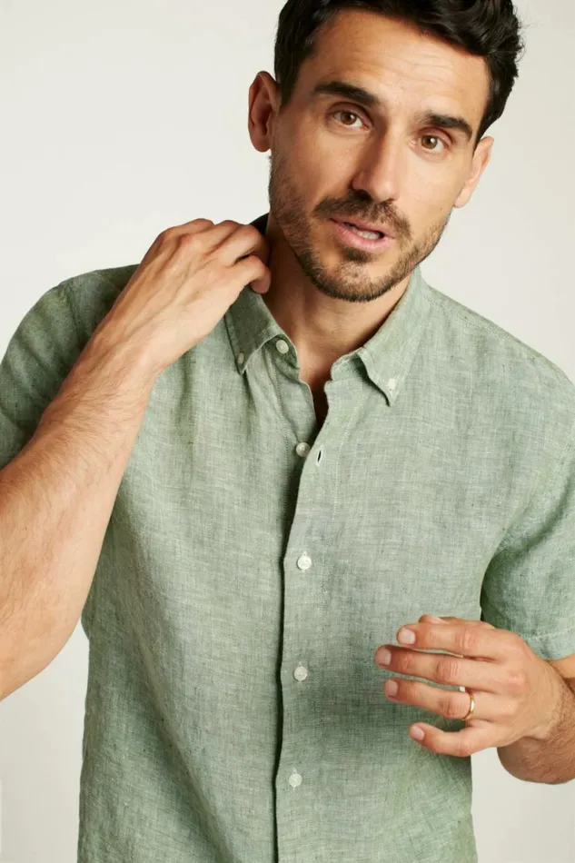 Men Riviera Short Sleeve Shirt Green Juice Linen Bonobos Short Sleeve Shirts