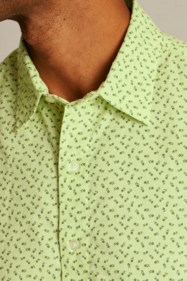Men Riviera Short Sleeve Shirt Lime Micro Floral Bonobos Short Sleeve Shirts