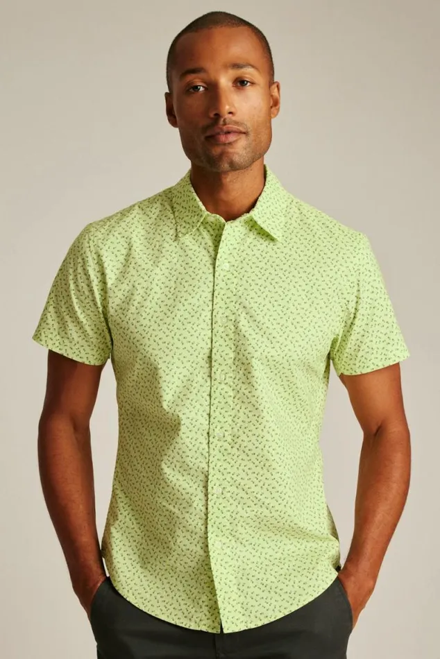 Men Riviera Short Sleeve Shirt Lime Micro Floral Bonobos Short Sleeve Shirts