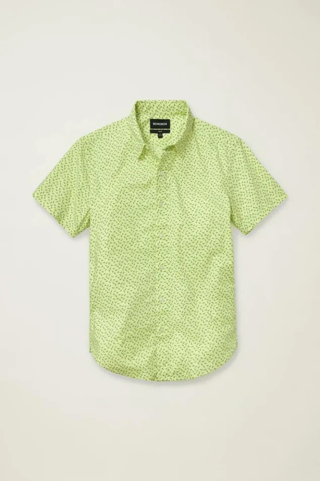 Men Riviera Short Sleeve Shirt Lime Micro Floral Bonobos Short Sleeve Shirts