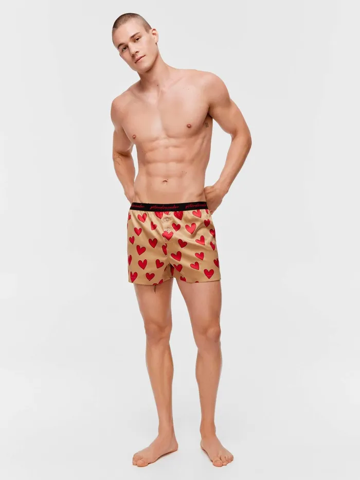 Men Satin Heart Boxer Short Multi Peter Alexander Satin