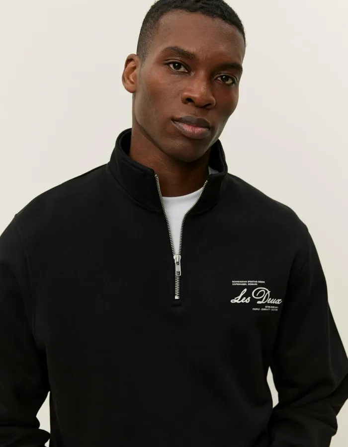 Men Scandinavian HalfZip Sweatshirt 8211 BlackIvory Les Deux HoodiesSweatshirts