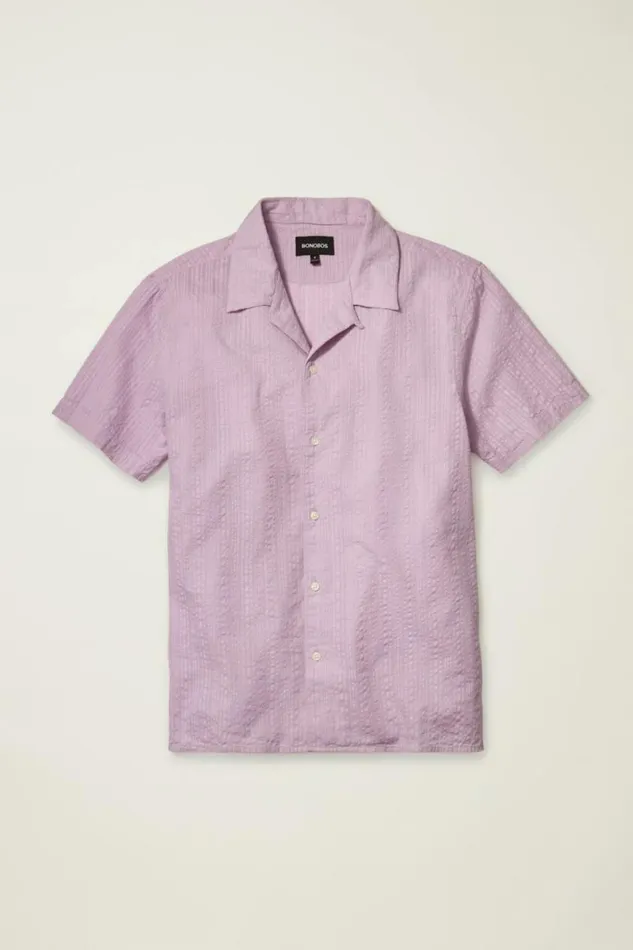 Men Seersucker Cabana Shirt Pastel Lilac Bonobos Short Sleeve Shirts