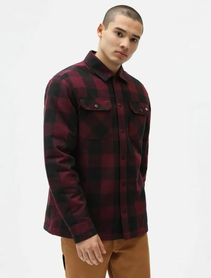 Men Shirts Dickies Sherpa Lined Sacramento Shirt Maroon