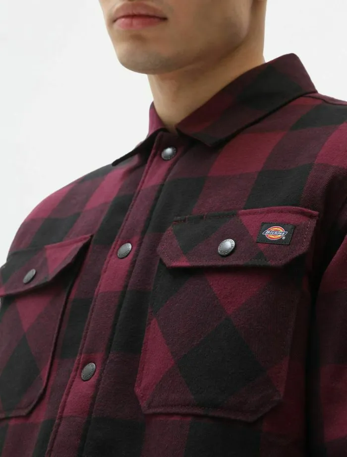 Men Shirts Dickies Sherpa Lined Sacramento Shirt Maroon