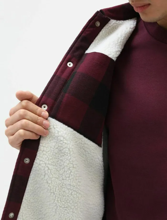 Men Shirts Dickies Sherpa Lined Sacramento Shirt Maroon
