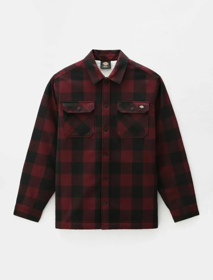 Men Shirts Dickies Sherpa Lined Sacramento Shirt Maroon