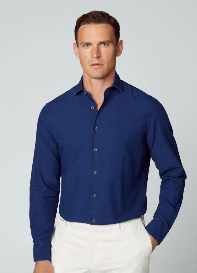 Men Shirts Hackett London Slim Fit Denim Shirt Indigo Blue