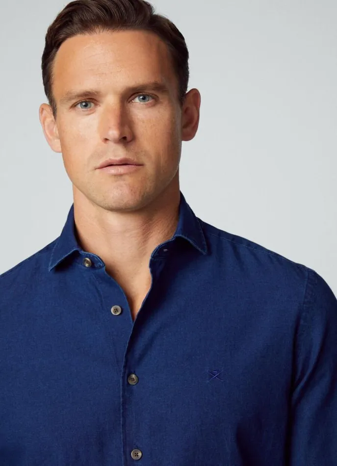 Men Shirts Hackett London Slim Fit Denim Shirt Indigo Blue