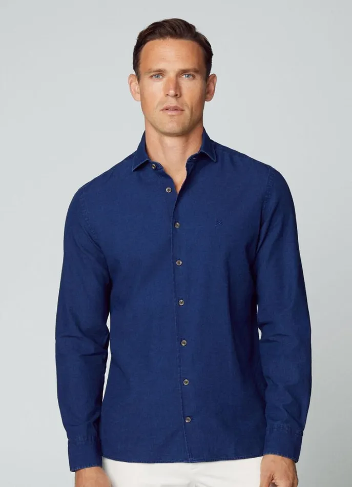 Men Shirts Hackett London Slim Fit Denim Shirt Indigo Blue