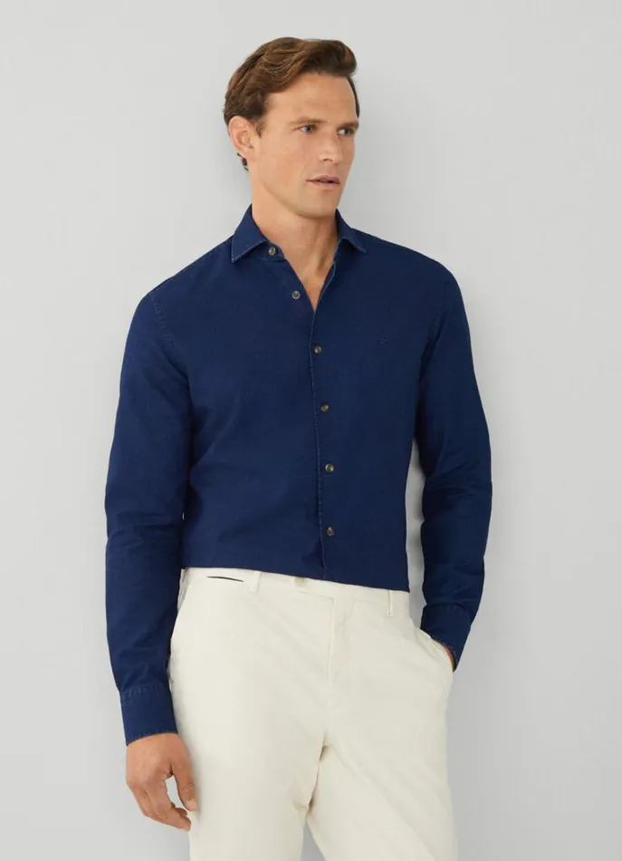 Men Shirts Hackett London Slim Fit Denim Shirt Navy