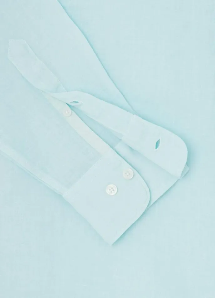 Men Shirts Hackett London Slim Fit Linen Shirt Lt Aqua