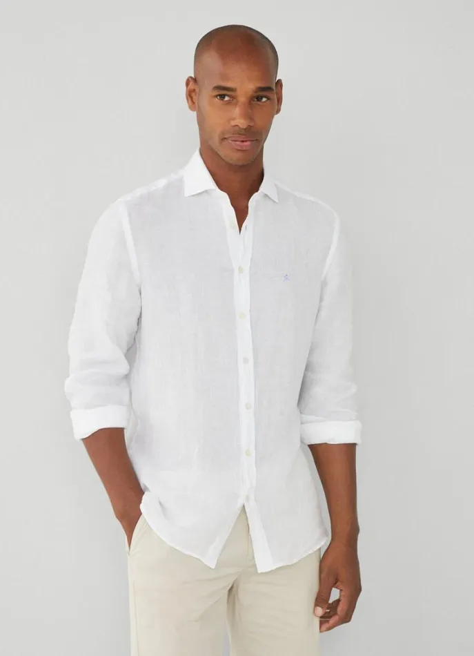 Men Shirts Hackett London Slim Fit Linen Shirt White