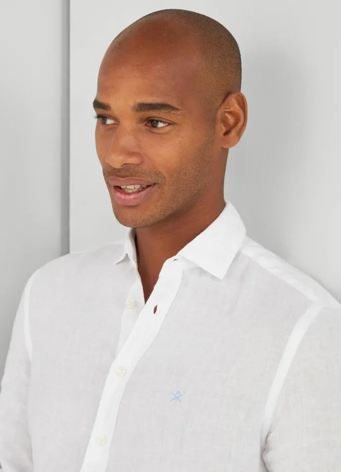 Men Shirts Hackett London Slim Fit Linen Shirt White