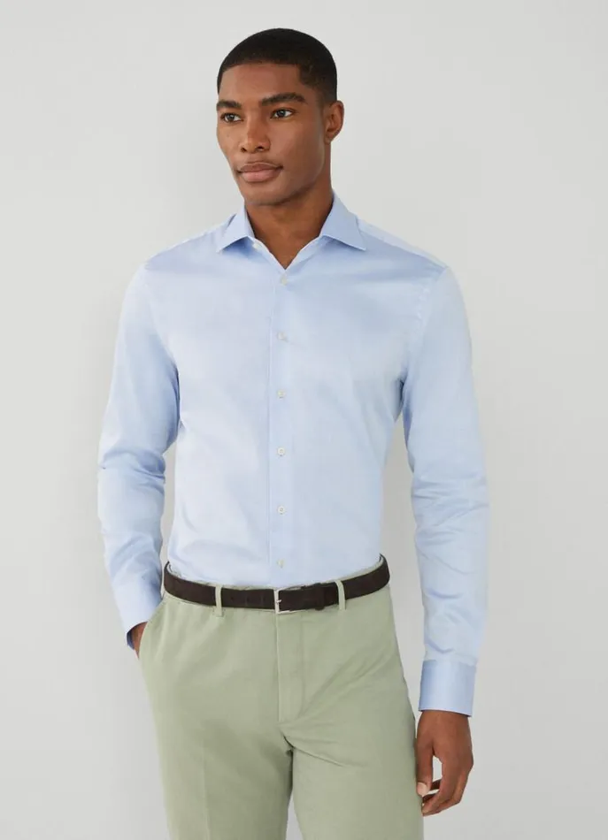 Men Shirts Hackett London Slim Fit Plain Shirt Sky Blue
