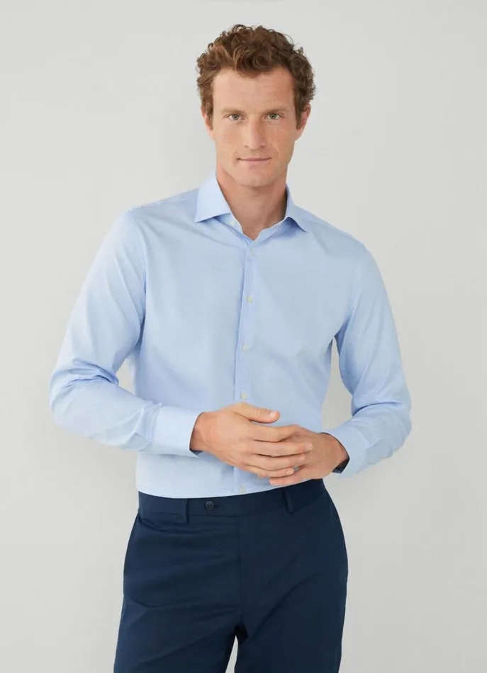 Men Shirts Hackett London Slim Fit Puppytooth Shirt Sky Blue