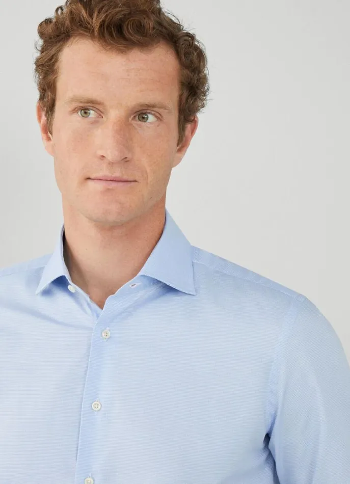 Men Shirts Hackett London Slim Fit Puppytooth Shirt Sky Blue