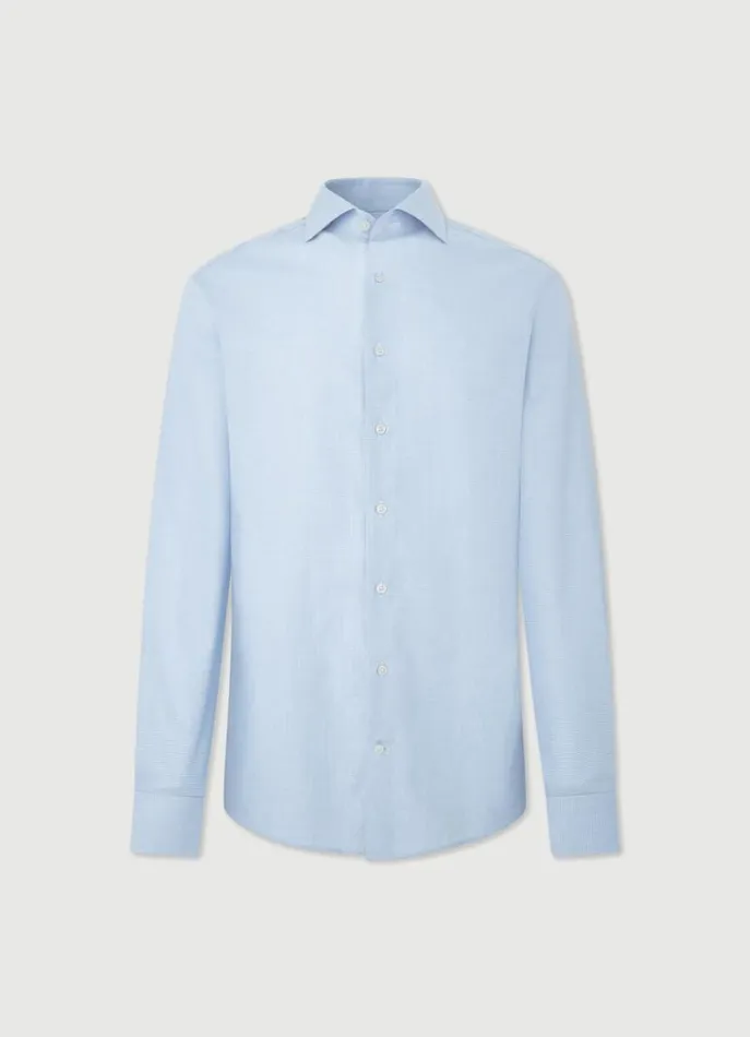 Men Shirts Hackett London Slim Fit Puppytooth Shirt Sky Blue