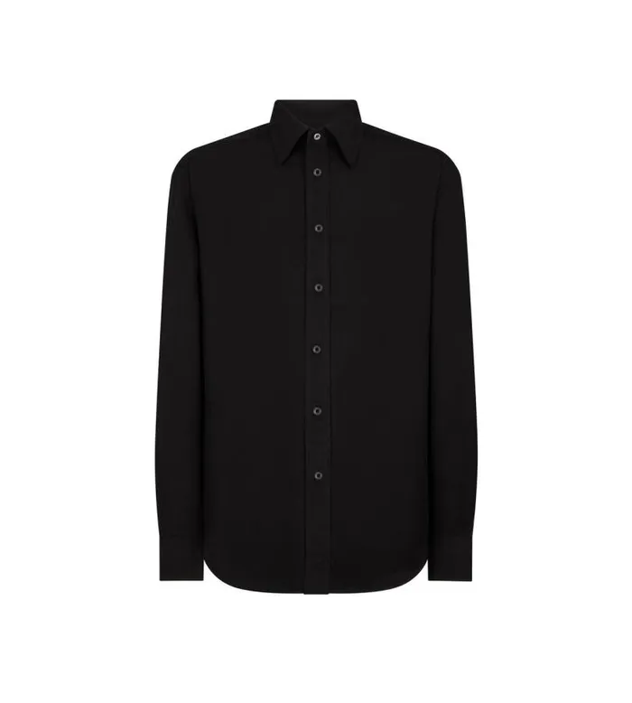 Men Shirts Tom Ford Enzymed Silk Poplin Slim Fit Shirt Black